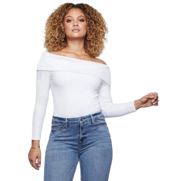 🆕GOOD AMERICAN Rib Fold Over Off Shoulder Top-L - Picture 1 of 14